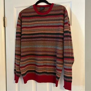 Jos. A. Bank Lambs Wool blend stripe crewneck sweater with red grays size Med